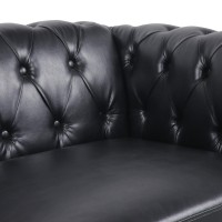 Wirrytor 3 Pieces Of Living Room Furniture Chesterfield Sofa Sets,Faux Leather Chesterfield Sofa&Chesterfield Club Chair&Chesterfield Loveseat Sofas Set With Nailhead Trim Scroll Arms(Black)