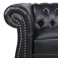 Wirrytor 3 Pieces Of Living Room Furniture Chesterfield Sofa Sets,Faux Leather Chesterfield Sofa&Chesterfield Club Chair&Chesterfield Loveseat Sofas Set With Nailhead Trim Scroll Arms(Black)