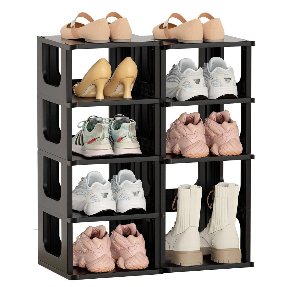 Haixin Shoe Shelves For Closet Shoe Rack Adjustable Height 10 Tier Shoe Organizer Narrow Plastic Shoe Holder Vertical Black Shoe Stand For Entryway Shoe Storage Boots Organizer Stackable Shoe Cabinet