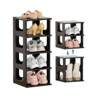 Shoe Organizer Rack For Small Spaces 5 Tier Plastic Vertical Narrow Shelves For Closet Black Shoe Holder, Stand For Entryway Storage Boots Organizer Stackable Cabinet