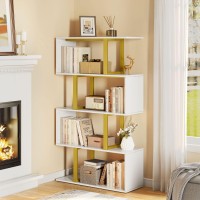 Yitahome 5-Tier Bookshelf, S-Shaped Z-Shelf Bookshelves And Bookcase, Modern Freestanding Multifunctional Decorative Storage Shelving For Bedroom Living Room Home Office, Gold