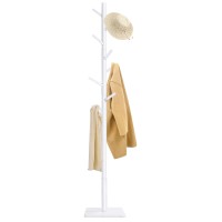 Yawinhe Standing Coat Rack, Wooden Coat Stand 1 Pack, 11.8X70.8 Inches, With 3 Height Options And 8 Hooks, Sturdy Square Base, Coat Rack For Corridors, Living Rooms, And Bedrooms, White