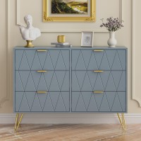 Uev 6 Drawer Dresser,Modern Dresser Chest With Wide Drawers And Metal Handles,Wood Storage Chest Of Drawers For Bedroom,Living Room,Hallway,Entryway (Blue)
