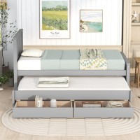 Merax Twin Size Platform Bed With Trundle And Drawers, Solid Daybed Frame, No Box Spring Needed