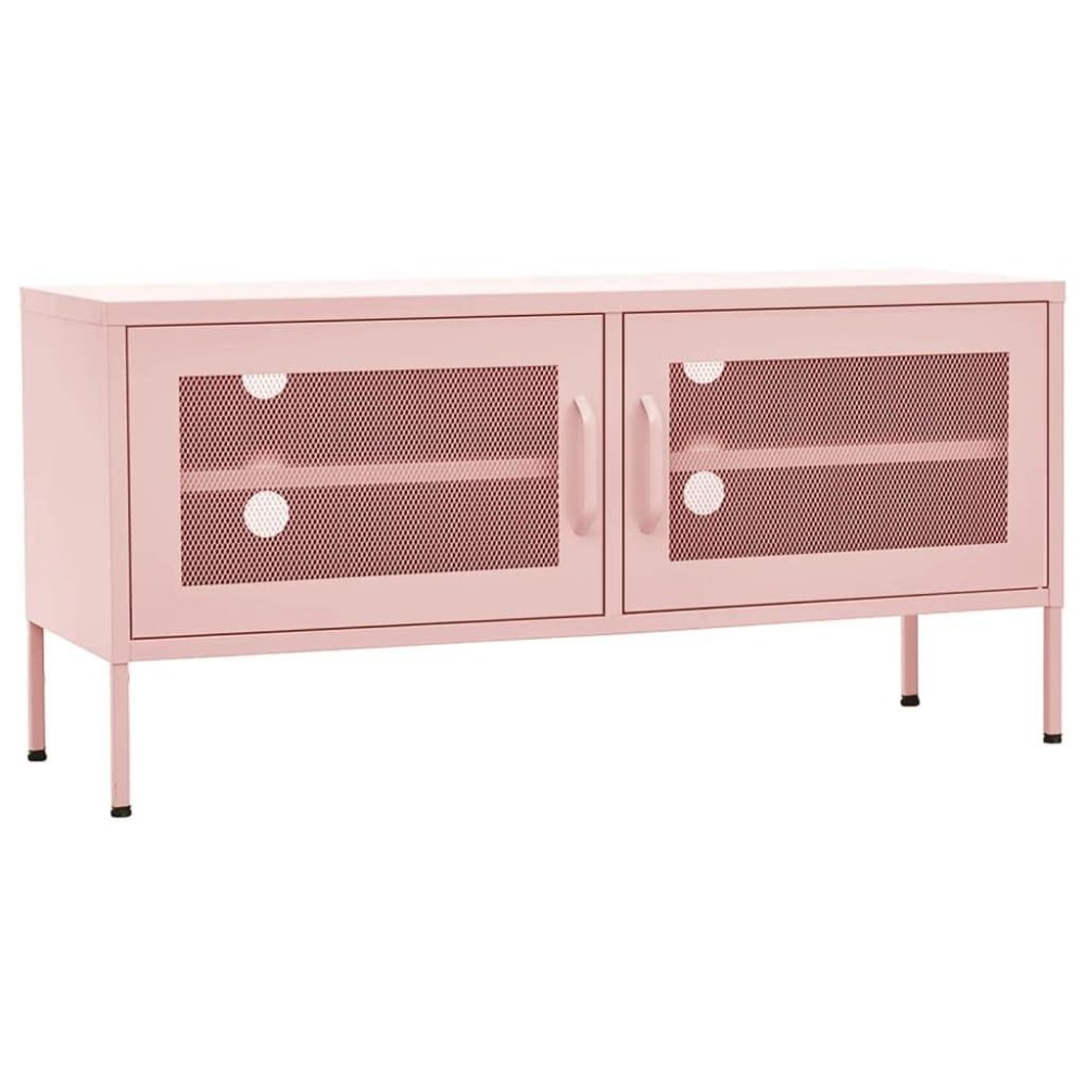 Vidaxl Industrial Style Tv Stand In Pink Steel, Adjustable Height, Cable Management System, 41.3X13.8X19.7, 2 Doors And 1 Shelf, Maximum Loading 220.5Lb