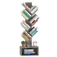 Yoobure Tree Bookshelf - 6 Shelf Retro Floor Standing Bookcase, Tall Wood Book Storage Rack For Cds/Movies/Books, Utility Book Organizer Shelves For Bedroom, Living Room, Home Office, Grey