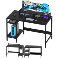 Minosys Computer Desk - 47? Gaming Desk, Home Office Desk With Storage, Small Desk With Monitor Stand, Writing Desk For 2 Monitors, Adjustable Storage Space, Modern Design Corner Table, Black.