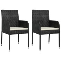 Vidaxl Black Poly Rattan Garden Chairs With Cream White Cushions, Weather-Resistant Outdoor Terrace Furniture, Modern Design, Sturdy Steel Frame, Easy Assembly