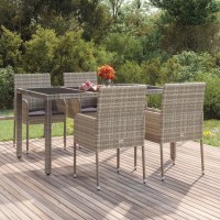 Vidaxl Weather-Resistant Patio Chairs, Set Of 4, With Cushions, Constructed Out Of Poly Rattan & Powder-Coated Steel Frame, Grey