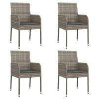 Vidaxl Weather-Resistant Patio Chairs, Set Of 4, With Cushions, Constructed Out Of Poly Rattan & Powder-Coated Steel Frame, Grey