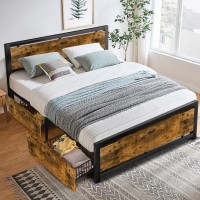 Codesfir Full Bed Frame With 4 Drawers Storage, Platform Bed Frame With Headboard And Footboard, Heavy Strong Metal Support Frames, Noise-Free, No Box Spring Needed, Easy Assembly, Vintage Brown