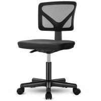 Sweetcrispy Desk Chair, Armless Office Chair, Computer Home Office Low-Back Mesh Task Swivel Rolling Chair No Arms For Small Space With Lumbar Support, Black
