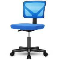 Sweetcrispy Desk Chair, Armless Office Chair, Computer Home Office Low-Back Mesh Task Swivel Rolling Chair No Arms For Small Space With Lumbar Support, Blue