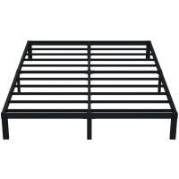 Emoda Queen Bed Frame No Box Spring Needed 10 Inch Heavy Duty Metal Platform Bedframe Queen Size With Steel Slats, Easy Assembly, Black
