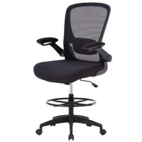 Bestoffice Drafting Chair Tall Office Chair With Adjustable Foot Ring And Flip-Up Arms Computer Standing Desk Chair Executive Rolling Swivel Chair For Office & Home,Black