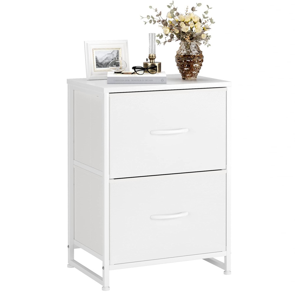 Nicehill White Nightstand With Drawer For Bedroom, Small Dresser Bedside Table For Kids' Room, End Table With Wooden Top, Steel Frame, Modern, White