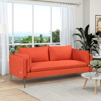 Harper & Bright Designs Linen Fabric 3 Seat Sofa With Usb Charging Ports, Morden Style Upholstered 3-Seat Couch For Living Room, Apartment (3 Seat, Orange)