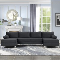Casa Andrea Milano Modern Large Velvet Fabric U-Shape Sectional Sofa, Double Extra Wide Chaise Lounge Couch, Midnight