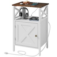 Ldttcuk Side Table With Charging Station, End Table With Power Outlet & Usb Ports, Nightstand With 2 Tiers Storage Space And Storage Cabinet, Sofa Side Tables For Bedroom, Living Room,Office,White