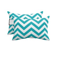 Outdoor Pillow For Chaise Lounge Chair, Turquoise Teal Chevron Zig Zag Ripple Waterproof Headrest Pillow Lumbar Pillows With Adjustable Elastic Strap For Beach, Poolside, Patio, Office (2 Pack)