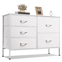 Wlive Dresser For Bedroom With 5 Drawers, Wide Bedroom Dresser With Drawer Organizers, Chest Of Drawers, Fabric Dresser For Living Room, Closet, Hallway, White