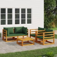 Vidaxl Solid Acacia Wood 5-Piece Patio Lounge Set With Green Cushions And Practical Coffee Table - Versatile Outdoor Furniture With Modular Design