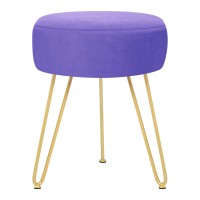 Gerant Multifunctional Vanity Stool - Velvet Footrest Stool-Upholstered Chair Stool -Ottoman Round Modern Dressing Chair - Side Coffee Table Seat With Golden Metal Leg For Living Room (Purple)
