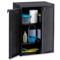 Vidaxl 25.6X17.7X34.6 Black Pp Rattan Storage Cabinet/Garden Organizer Rack With 2 Shelves - Modern, Versatile & Durable