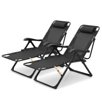 Monibloom Patio Lounge Chairs Set Of 2 Reclining Lounge Chair Adjustable Lawn Recliner Portable Folding Lounger Chair With Headrest For Indoor And Outdoor, 330Lbs Capacity