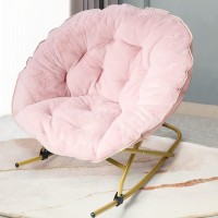 Oakham Comfy Saucer Chair, Folding Faux Fur Lounge Chair For Bedroom And Living Room, Flexible Seating For Kids Teens Adults, X-Large (Rocking Chair-Pink)