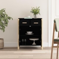 Vidaxl Modern Sideboard, Compact And Lightweight - Black, Made From Engineered Wood And Solid Pinewood