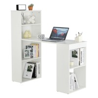 Rockpoint Bookcase Computer Desk For Home Office Bedroom, Homework And School Studying Writing Desk For Student With Pc Stand, Laptop Desk,White