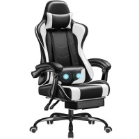 Homall Gaming Chair, Video Game Chair With Footrest And Massage Lumbar Support, Ergonomic Computer Chair Height Adjustable With Swivel Seat And Headrest (Faux Leather, White)