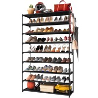 Kitsure 9-Tier Tall Shoe Rack For Closet - Shoe Organizer With Hook Rack, Large-Capacity Of 36-45 Pairs, Space-Saving Shoe Shelf For Entryway, Closet, Garage, Bedroom, Cloakroom,Black