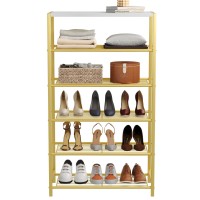 Homefort Shoe Rack 6-Tier, Shoe Storage Shelf, Industrial Shoe Tower, Narrow Shoe Organizer For Closet Entryway, Small Shoe Rack Table With Durable Metal Shelves,Gold