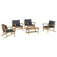 Vidaxl 5 Piece Bamboo Patio Lounge Set - Dark Gray Comfort Cushions, Versatile Coffee Table, Modular And Movable, Resilient Outdoor Furniture For Garden Or Patio
