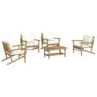 Vidaxl Rustic Bamboo 5-Piece Patio Lounge Set With Cream White Cushions - Outdoor Garden Sofa Set With Modular Design And Practical Table For Decor And Dining