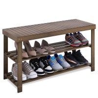 Smibuy Bamboo Shoe Rack Bench, 3-Tier Shoe Organizer Storage Shelf For Entryway Hallway Bathroom Living Room (Walnut)