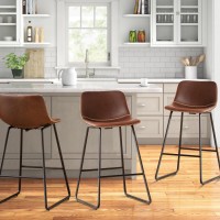 Heugah Counter Height Bar Stools Set Of 3, Brown Barstools With Back Support 26 Inch Faux Leather Bar Stools For Kitchen Island Counter Height Bar Chairs With Metal Legs (3 Pcs Brown, 26 Inch)