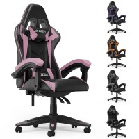 Bigzzia Gaming Chair Office Chair, Reclining High Back Pu Leather Computer Desk Chair With Headrest And Lumbar Support, Adjustable Swivel Rolling Video Game Chairs Ergonomic Racing Chair, Black/Pink