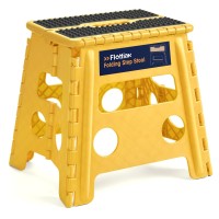 Flottian 13 Folding Step Stool For Adults And Kids Holds Up To 300 Lbs,Non-Slip Folding Stools With Handle, Compact Plastic Foldable Step Stool For Bathroom,Bedroom, Kitchen,Bright Yellow,1Pc
