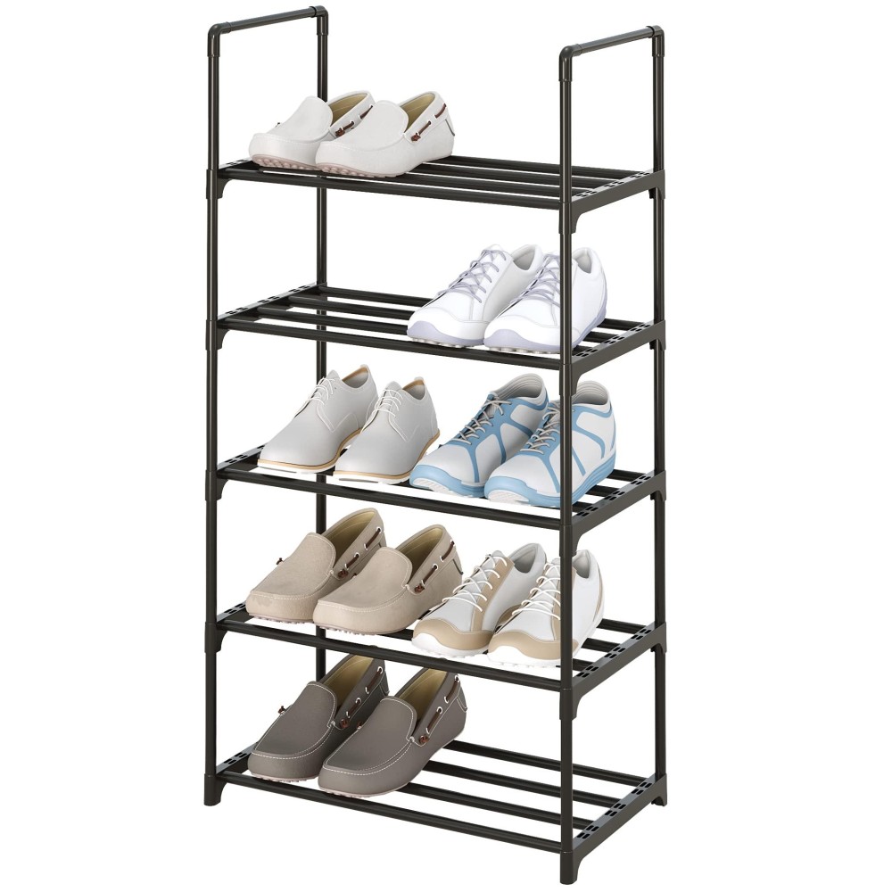 Sokosen 5-Tier Small Shoe Rack, Metal Stackable Kids Shoe Shelf Storage Zapateras Organizer,Narrow Shoe Rack Sturdy For Closet Hallway Entryway Living Room Bedroom (5-Tier-Black)