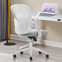 Office Chair Ergonomic Home Office Desk Chairs, Breathable Mesh Back Lumbar Support Computer Chair, Adjustable Height Swivel Task Chair With Flip-Up Arms & Wheels, Grey