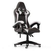Bigzzia Gaming Chair Office Chair, Reclining High Back Pu Leather Computer Desk Chair With Headrest And Lumbar Support, Adjustable Swivel Rolling Video Game Chairs Ergonomic Racing Chair, Grey