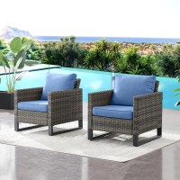 Hummuh Outdoor Chairs Pe Wicker Patio Dining Chairs Set Of 2 High Back Metal Frame Porch Chairs With 4 Inch Seat Cushions