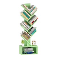 Yoobure Tree Bookshelf - 6 Shelf Retro Floor Standing Bookcase, Tall Wood Book Storage Rack For Cds/Movies/Books, Utility Book Organizer Shelves For Bedroom, Living Room, Home Office Green
