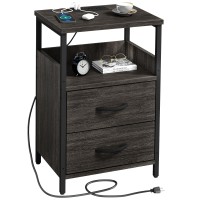 Khljju Nightstand With Charging Station, End Table Fabric-Wood 2-In-1 Drawer, Side For Small Spaces, Grey Bedside Tables Usb Ports And Outlets Living Room, Bedroom, Office, Khl-Bc-Hui-A
