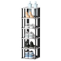 6 Tier Narrow Shoe Rack, Small Stackable Shoe Stand, Shoe Rack Shelf For Bedroom Plastic Organizer For Closet, Entryway, Space Saving Furniture Shoe Storage Organizer, Vertical Shoe Tower Rack