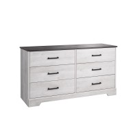 Prepac Rustic Ridge Farmhouse 6-Drawer Chest Of Drawers For Bedroom, Wooden Bedroom Drawer Dresser With 6 Storage Drawers, 18.25In X 53.25In X 28.5In, Washed White, Adbr-1606-1