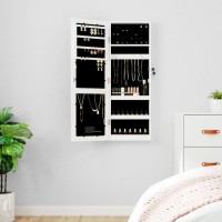 Vidaxl White Wall-Mounted Mirror Jewellery Cabinet With Led Lights - Multi-Sectional Organiser With Lockable Door For Accessories And Cosmetics